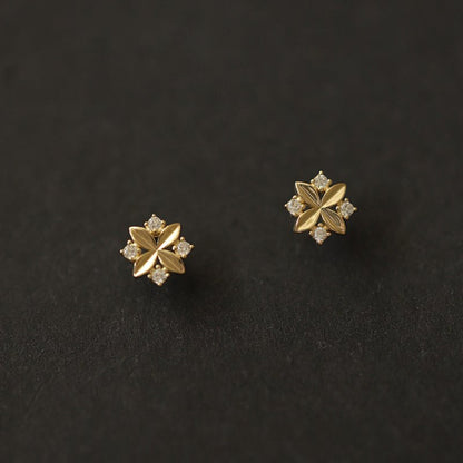 Diamond Zircon Cross Small Flower Earrings-Jewearrings