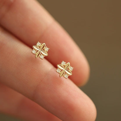 Diamond Zircon Cross Small Flower Earrings-Jewearrings