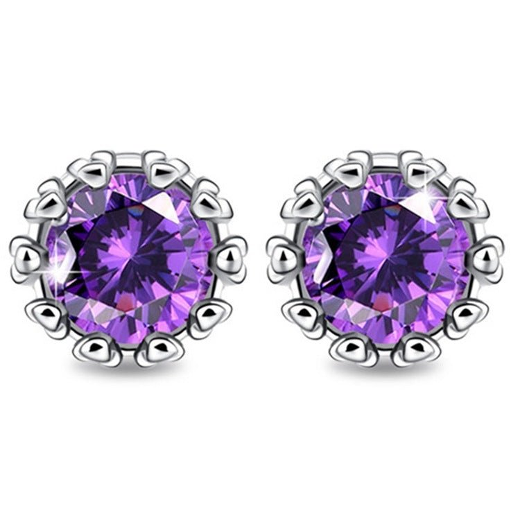 Diamond Zircon Crown Stud Earrings-Jewearrings