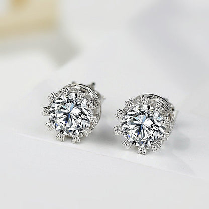 Diamond Zircon Crown Stud Earrings-Jewearrings