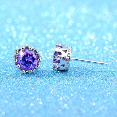 Diamond Zircon Crown Stud Earrings-Jewearrings