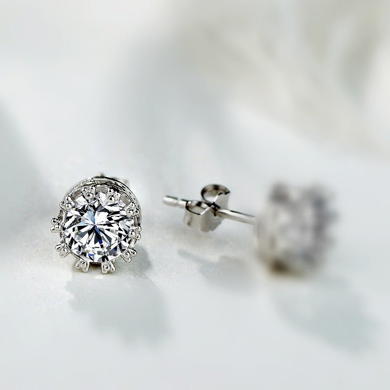 Diamond Zircon Crown Stud Earrings-Jewearrings