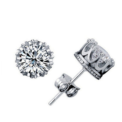 Diamond Zircon Crown Stud Earrings-Jewearrings