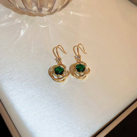 Diamond Zircon Emerald Flower Earrings Vintage-Jewearrings