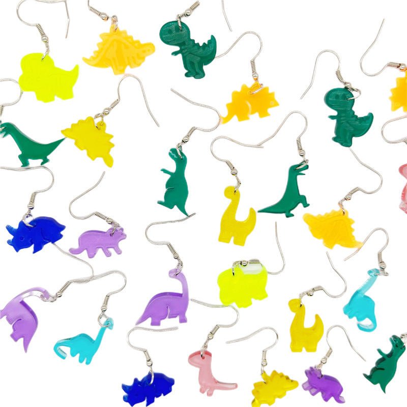 Dinosaur Earrings - Cute Cartoon Colorful Tyrannosaurus Rex-Jewearrings