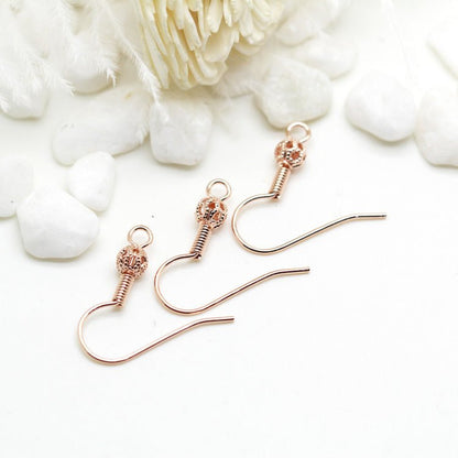 Diy Earrings Accessories Plated Thick 14k Real Gold Floral Ball Spring Ear Hook-Jewearrings