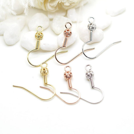 Diy Earrings Accessories Plated Thick 14k Real Gold Floral Ball Spring Ear Hook-Jewearrings