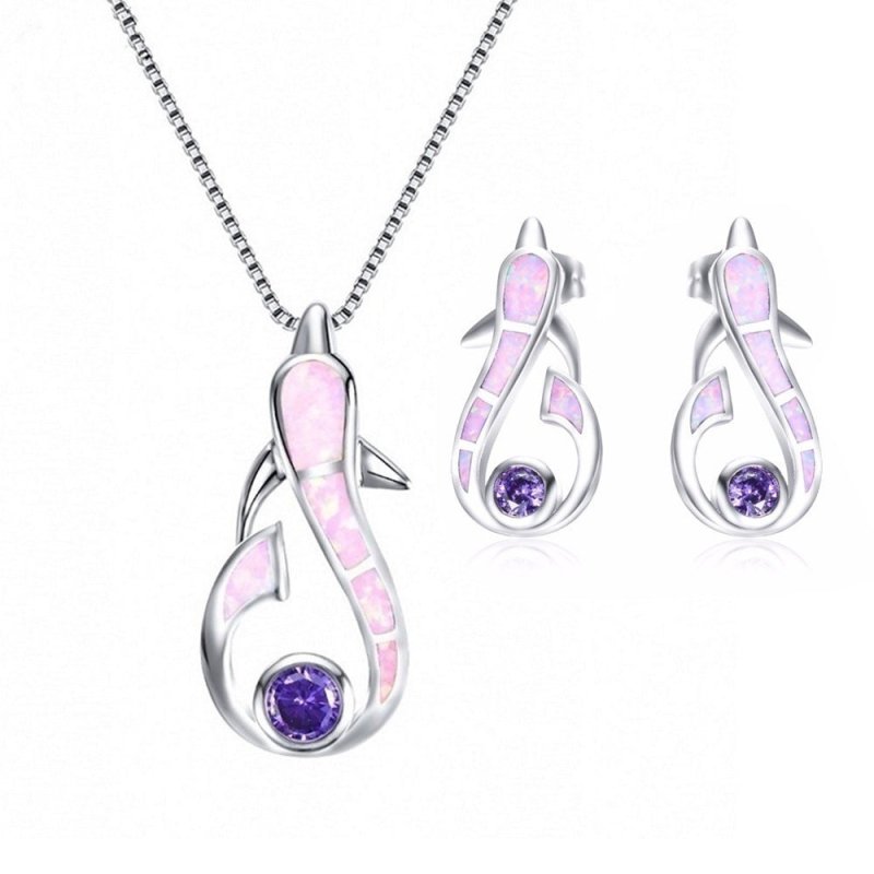 Dolphin Earrings Opal Necklace Set-Jewearrings