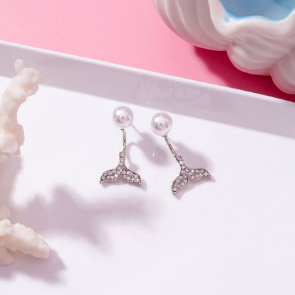 Dolphin Fishtail Earrings Pearl Mermaid-Jewearrings