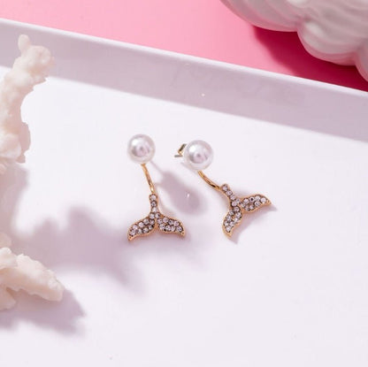 Dolphin Fishtail Earrings Pearl Mermaid-Jewearrings