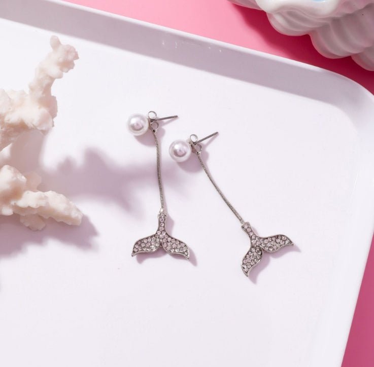 Dolphin Fishtail Earrings Pearl Mermaid-Jewearrings