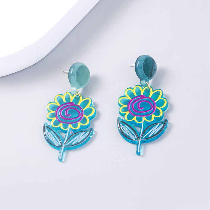 Doodle Color Sun Flower Acrylic Earrings Female Accessories-Jewearrings