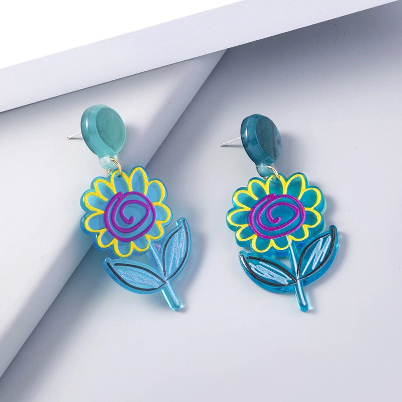 Doodle Color Sun Flower Acrylic Earrings Female Accessories-Jewearrings