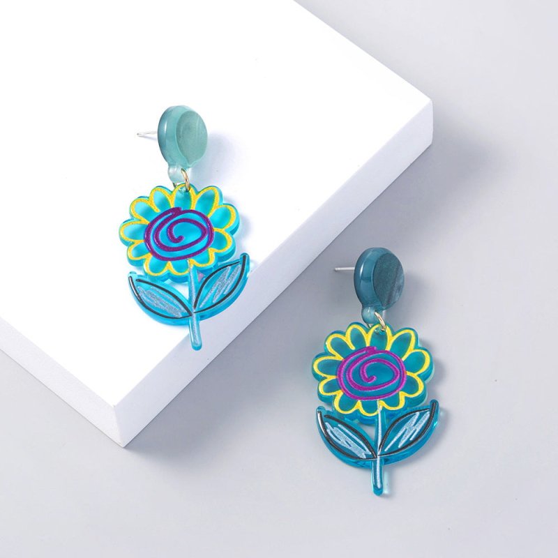 Doodle Color Sun Flower Acrylic Earrings Female Accessories-Jewearrings