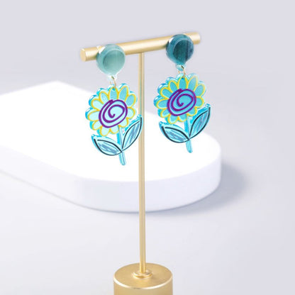 Doodle Color Sun Flower Acrylic Earrings Female Accessories-Jewearrings