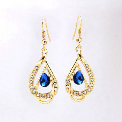 Double Drop Crystal Earrings Necklace-Jewearrings