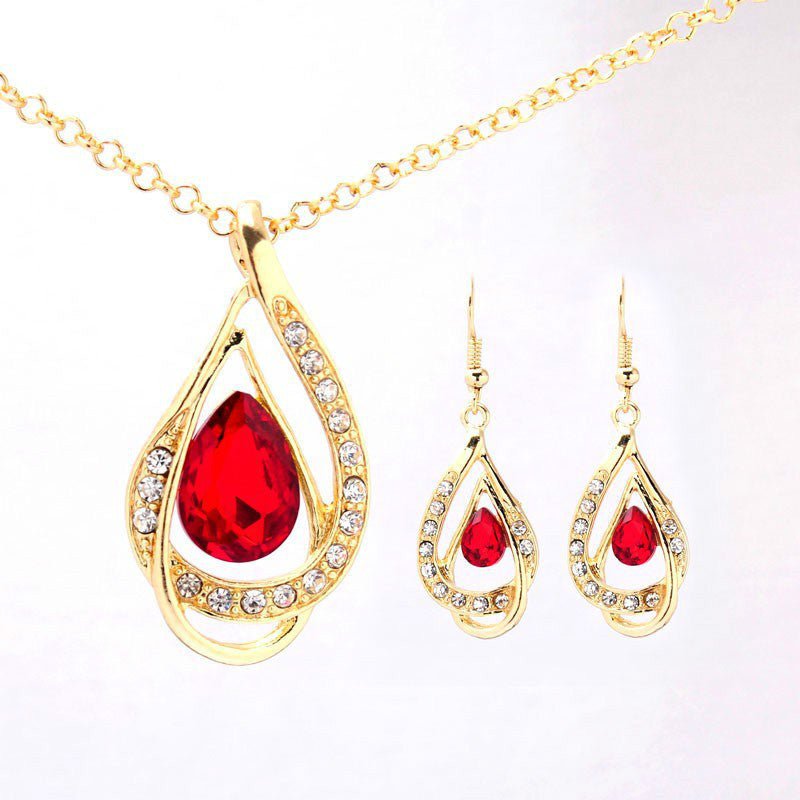 Double Drop Crystal Earrings Necklace-Jewearrings