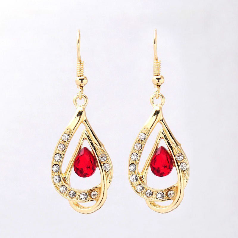 Double Drop Crystal Earrings Necklace-Jewearrings