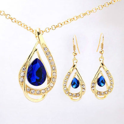 Double Drop Crystal Earrings Necklace-Jewearrings