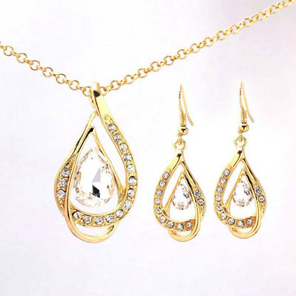 Double Drop Crystal Earrings Necklace-Jewearrings