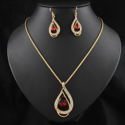 Double Drop Crystal Set Necklace Earrings-Jewearrings