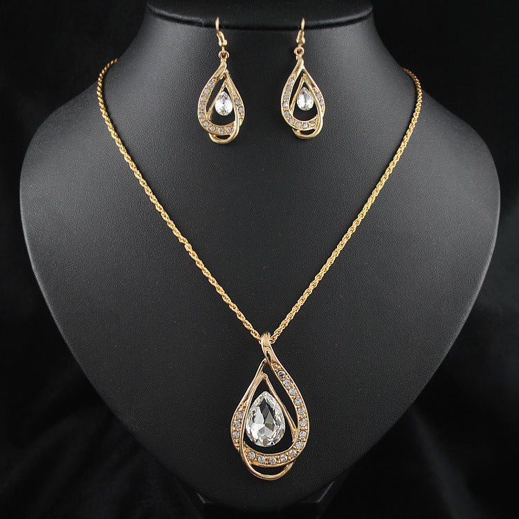 Double Drop Crystal Set Necklace Earrings-Jewearrings