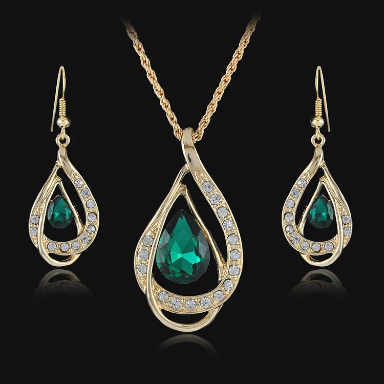 Double Drop Crystal Set Necklace Earrings-Jewearrings