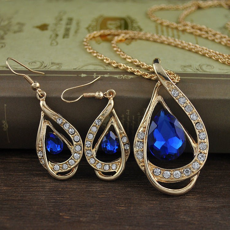 Double Drop Crystal Set Necklace Earrings-Jewearrings