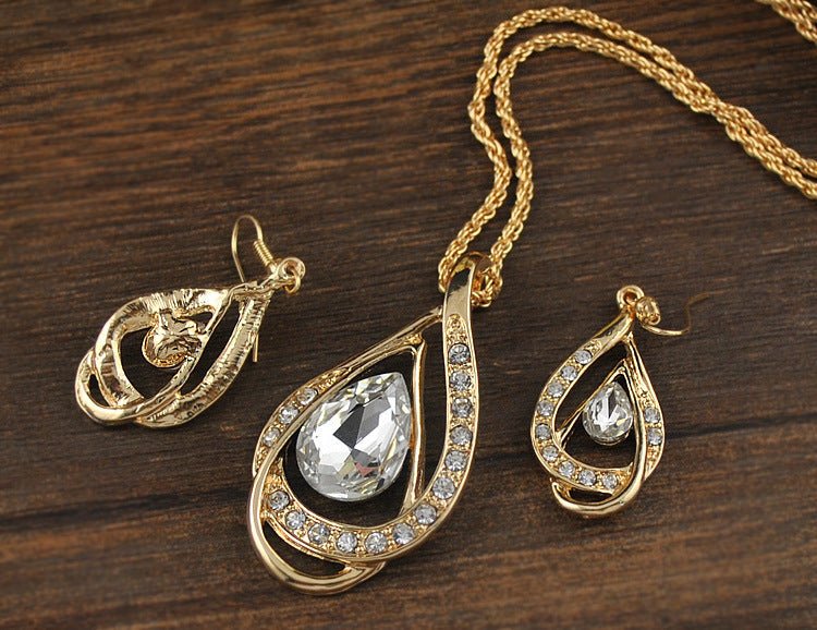 Double Drop Crystal Set Necklace Earrings-Jewearrings