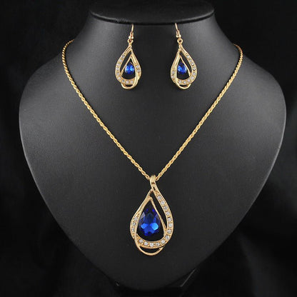 Double Drop Crystal Set Necklace Earrings-Jewearrings