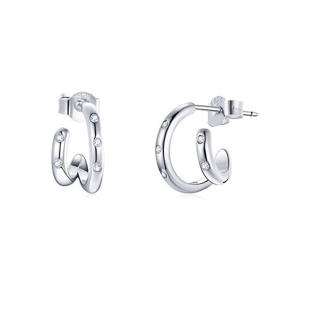 Double Hoop Earrings - Geometric Zircon-Jewearrings