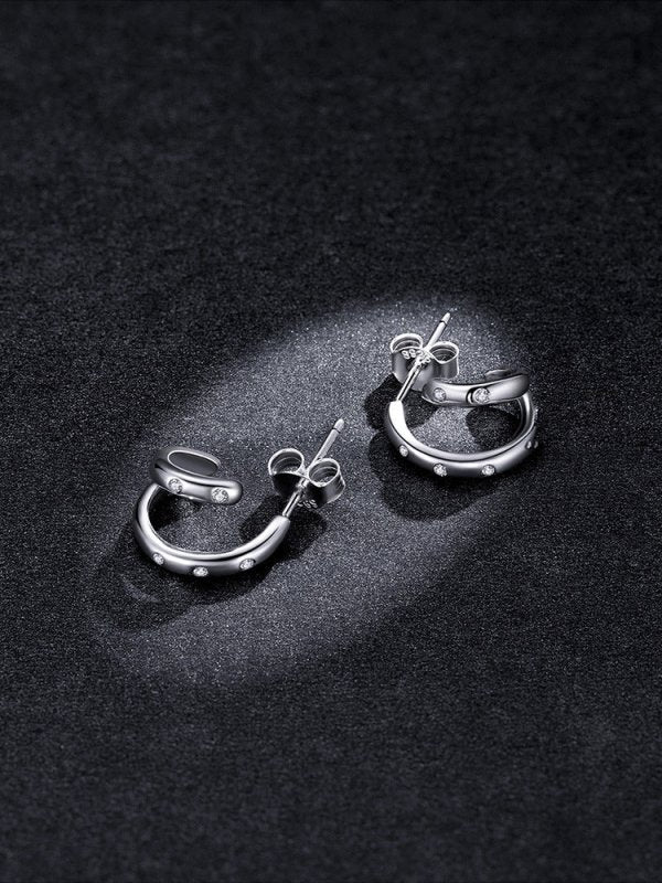 Double Hoop Earrings - Geometric Zircon-Jewearrings