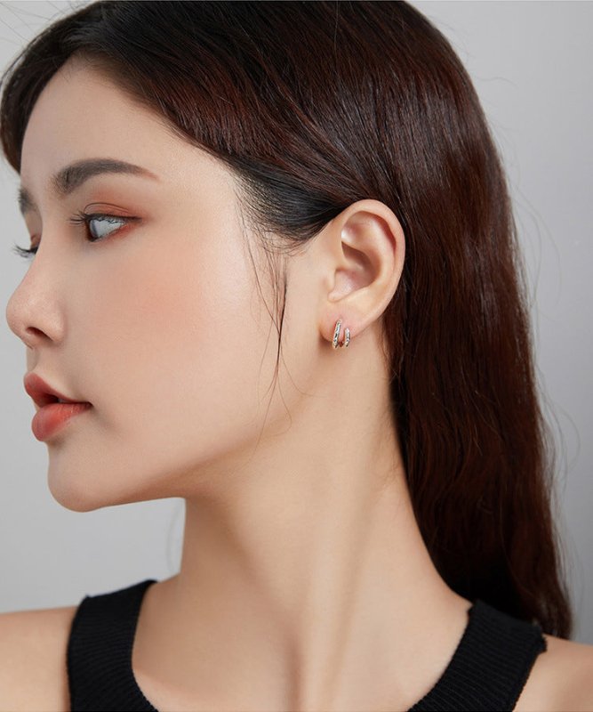 Double Hoop Earrings - Geometric Zircon-Jewearrings