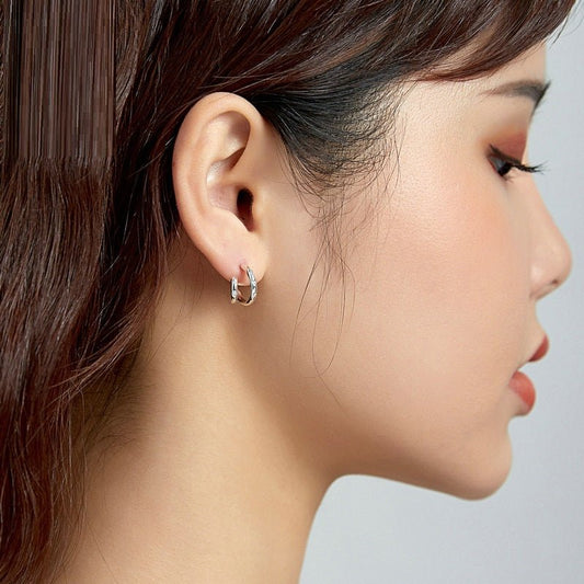 Double Hoop Earrings - Geometric Zircon-Jewearrings