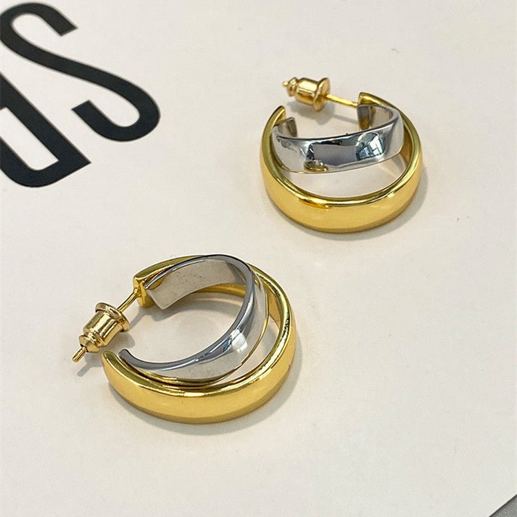 Double Hoop Earrings Gold & Silver Contrast-Jewearrings