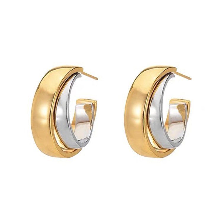 Double Hoop Earrings Gold & Silver Contrast-Jewearrings