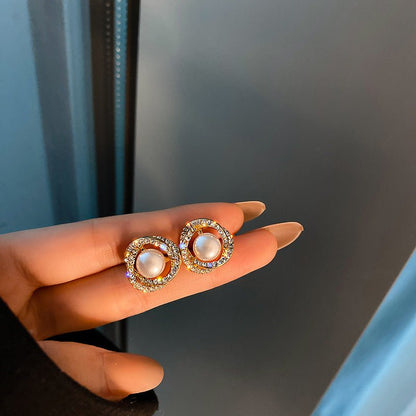 Double Hoop Earrings - Pearl Diamond-Jewearrings