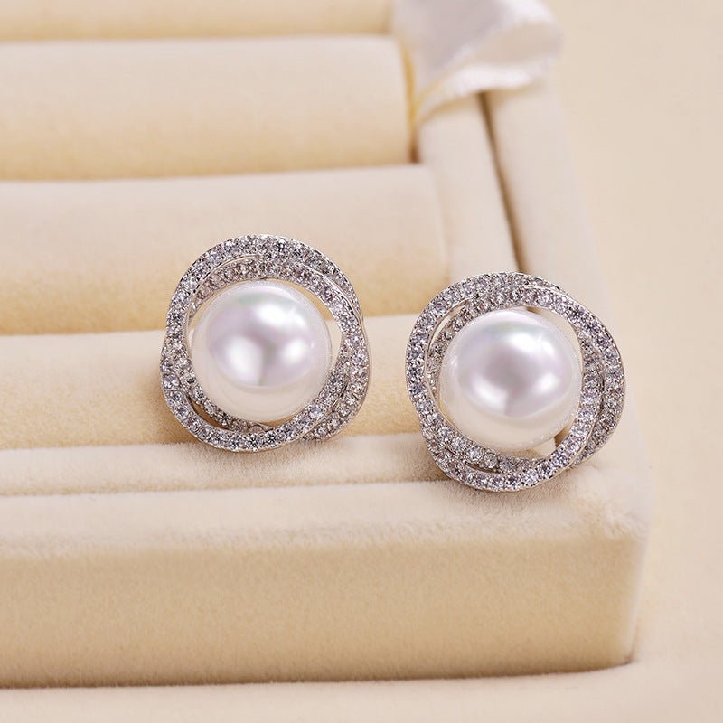 Double Hoop Earrings - Pearl Diamond-Jewearrings