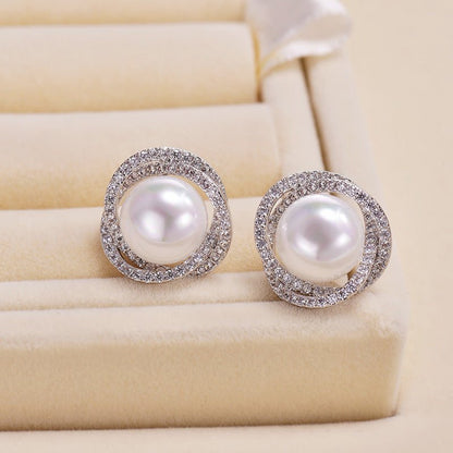 Double Hoop Earrings - Pearl Diamond-Jewearrings