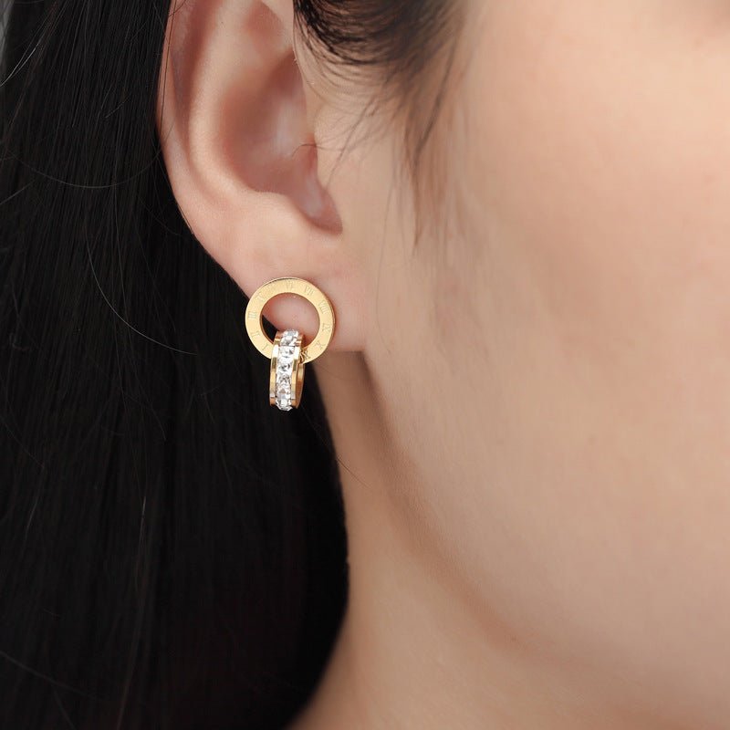 Double Hoop Earrings - Roman Numeral Studs-Jewearrings