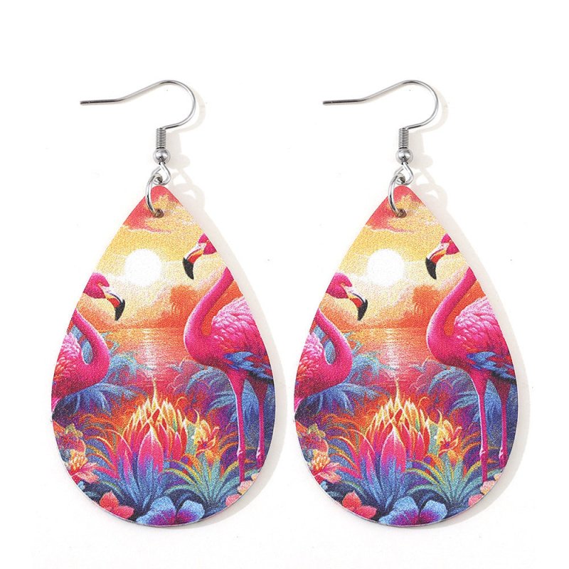 Double-sided Printed PU Leather Flamingo Earrings-Jewearrings