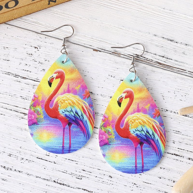 Double-sided Printed PU Leather Flamingo Earrings-Jewearrings