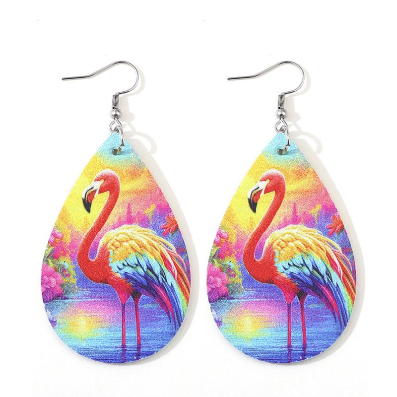 Double-sided Printed PU Leather Flamingo Earrings-Jewearrings