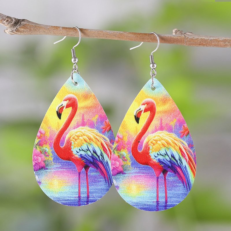 Double-sided Printed PU Leather Flamingo Earrings-Jewearrings