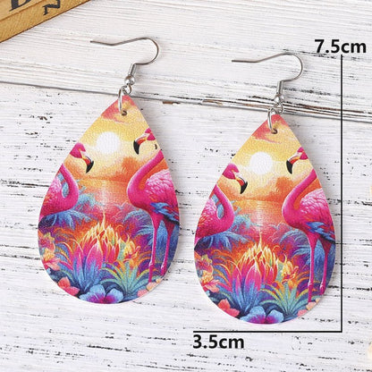 Double-sided Printed PU Leather Flamingo Earrings-Jewearrings