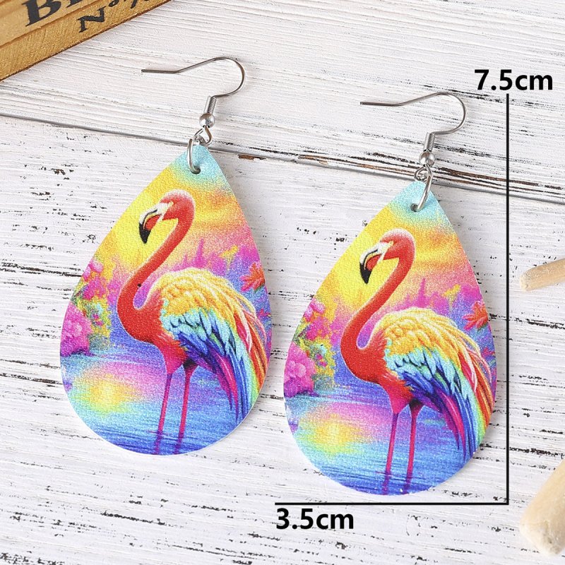 Double-sided Printed PU Leather Flamingo Earrings-Jewearrings