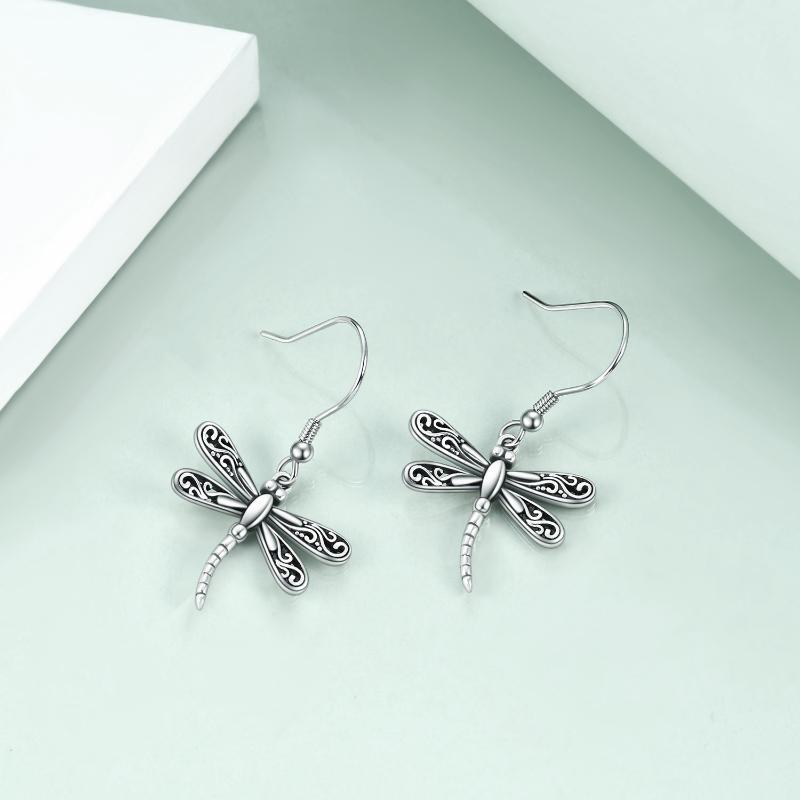 Dragonfly Dangle Drop Earrings Jewelry in Sterling Silver Oxidized-Jewearrings