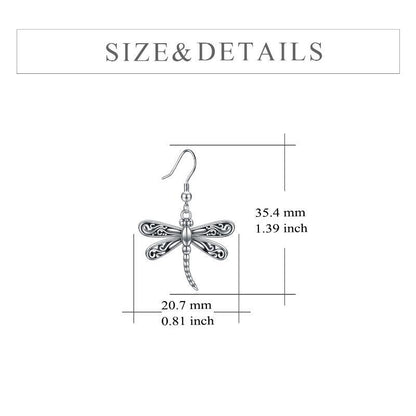 Dragonfly Dangle Drop Earrings Jewelry in Sterling Silver Oxidized-Jewearrings