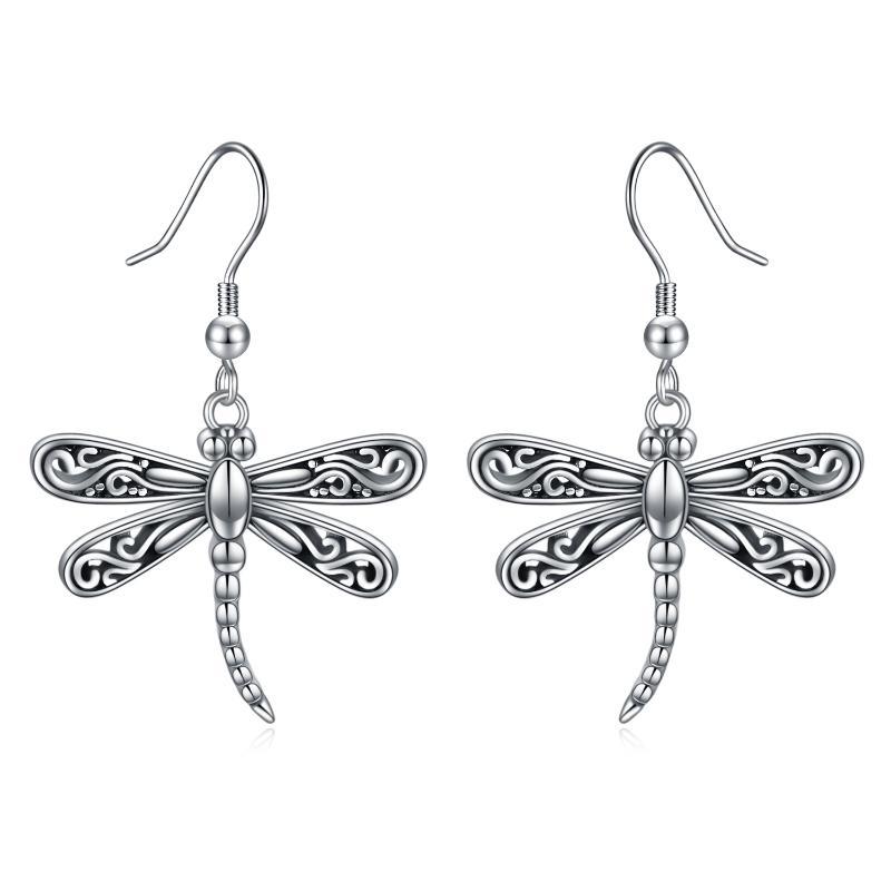 Dragonfly Dangle Drop Earrings Jewelry in Sterling Silver Oxidized-Jewearrings