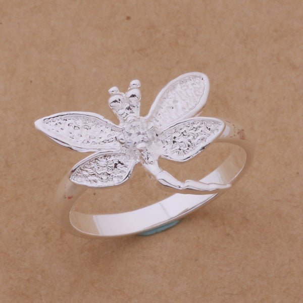 Dragonfly Diamond Earrings Necklace Ring Silver Plated Set-Jewearrings